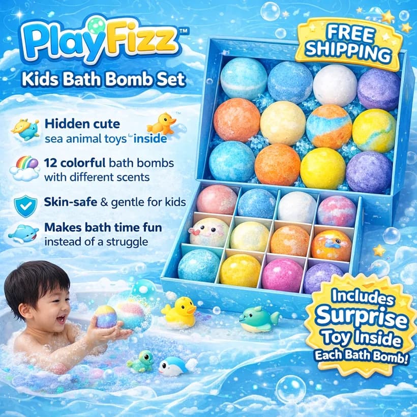 Coffret OceanPop PlayFizz : 12 bombes de bain colorées pour enfant avec jouets marins surprise cachés